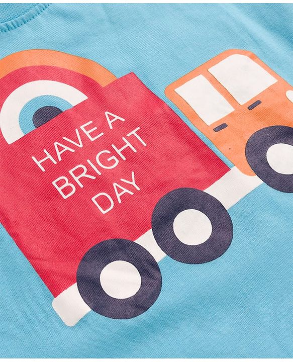 Babyhug 100% Cotton Knit Full Sleeves T-Shirts With Vehicle Print Pack of 3 - Red Navy Blue & Light Blue