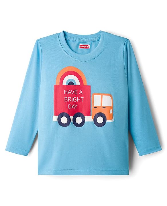 Babyhug 100% Cotton Knit Full Sleeves T-Shirts With Vehicle Print Pack of 3 - Red Navy Blue & Light Blue