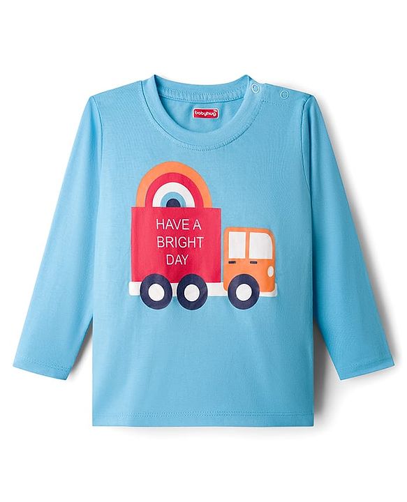 Babyhug 100% Cotton Knit Full Sleeves T-Shirts With Vehicle Print Pack of 3 - Red Navy Blue & Light Blue
