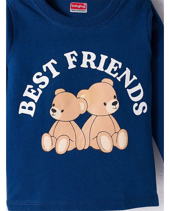 Babyhug 100% Cotton Knit Full Sleeves T-Shirts with Stripes & Teddy Print Pack of 3 - Yellow Red & Navy Blue