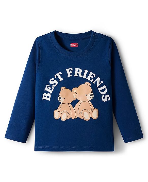 Babyhug 100% Cotton Knit Full Sleeves T-Shirts with Stripes & Teddy Print Pack of 3 - Yellow Red & Navy Blue