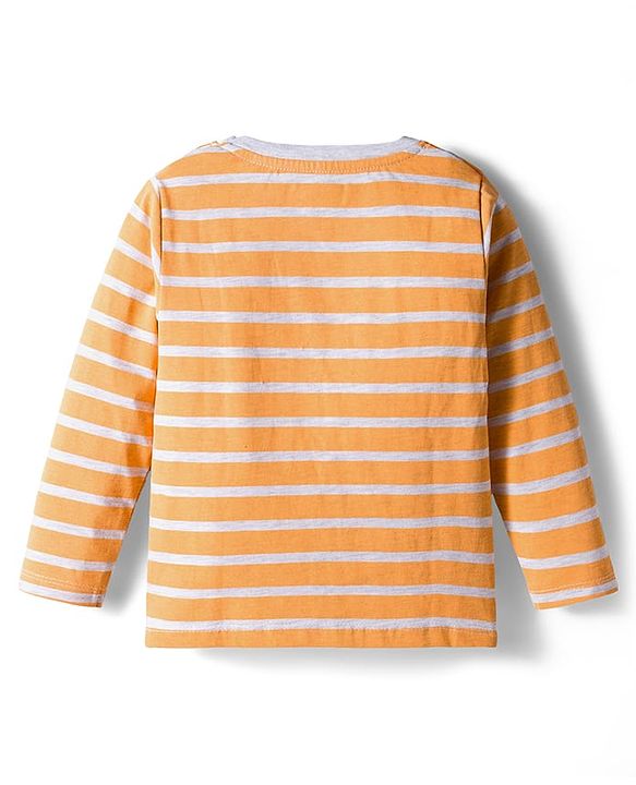 Babyhug 100% Cotton Knit Full Sleeves T-Shirts with Stripes & Teddy Print Pack of 3 - Yellow Red & Navy Blue