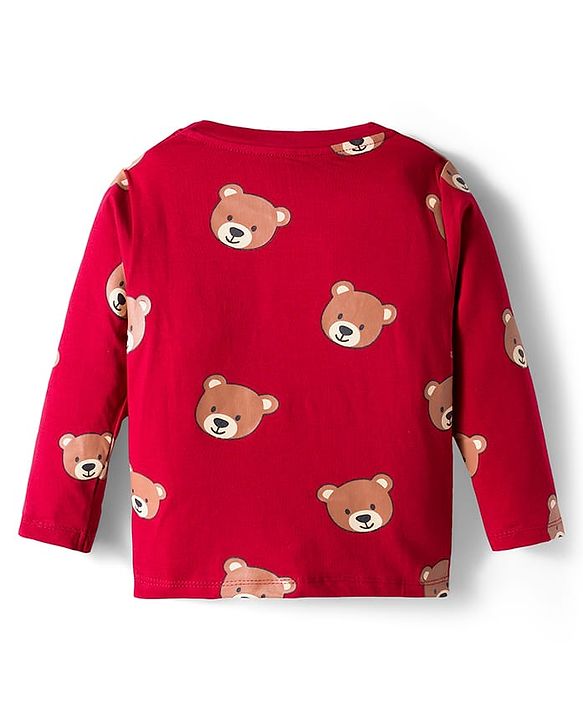 Babyhug 100% Cotton Knit Full Sleeves T-Shirts with Stripes & Teddy Print Pack of 3 - Yellow Red & Navy Blue