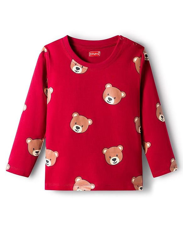 Babyhug 100% Cotton Knit Full Sleeves T-Shirts with Stripes & Teddy Print Pack of 3 - Yellow Red & Navy Blue