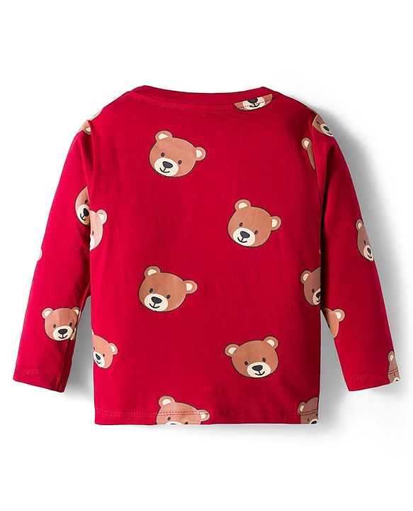 Babyhug 100% Cotton Knit Full Sleeves T-Shirts with Stripes & Teddy Print Pack of 3 - Yellow Red & Navy Blue