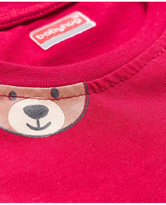 Babyhug 100% Cotton Knit Full Sleeves T-Shirts with Stripes & Teddy Print Pack of 3 - Yellow Red & Navy Blue