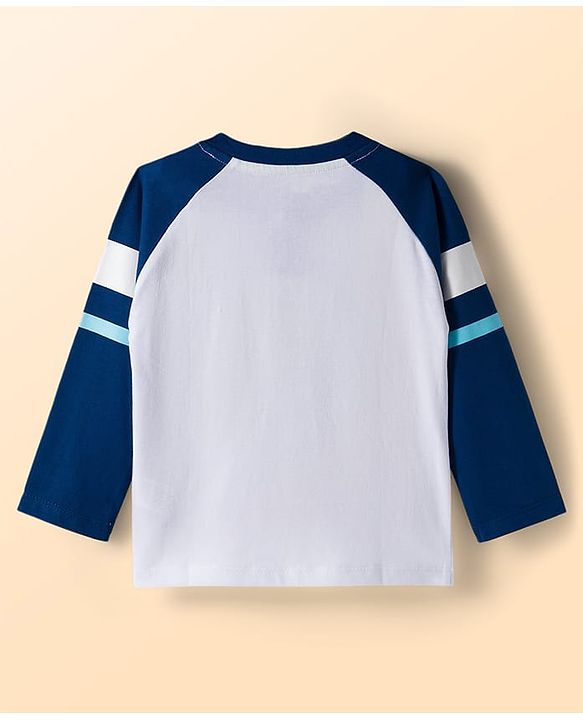 Babyhug 100% Cotton Knit Full Raglan Sleeves Henley Neck T-Shirts with Stripes &  Brooklyn Print Pack of 3 - Light Blue &  Navy Blue