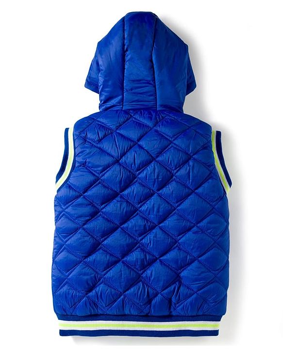 Babyhug Woven Sleeveless Hooded Quilted Winter Jacket - Royal Blue