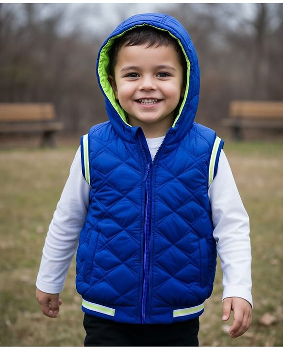 Babyhug Woven Sleeveless Hooded Quilted Winter Jacket - Royal Blue