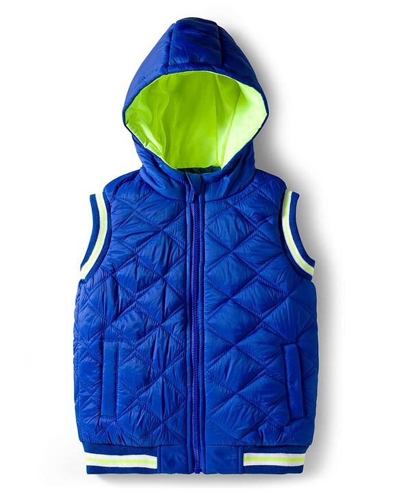 Babyhug Woven Sleeveless Hooded Quilted Winter Jacket - Royal Blue