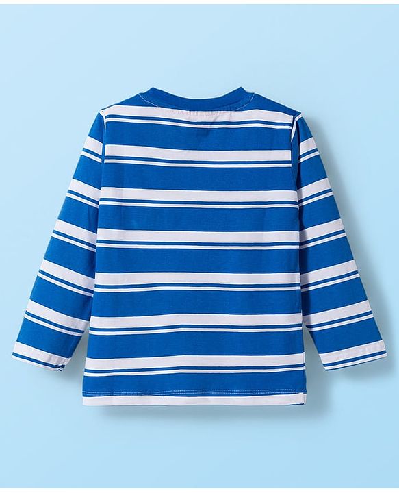 Babyhug 100% Cotton Knit Full Sleeves T-Shirt with Stripes & Pocket Pack of 3 - Blue White & Orange