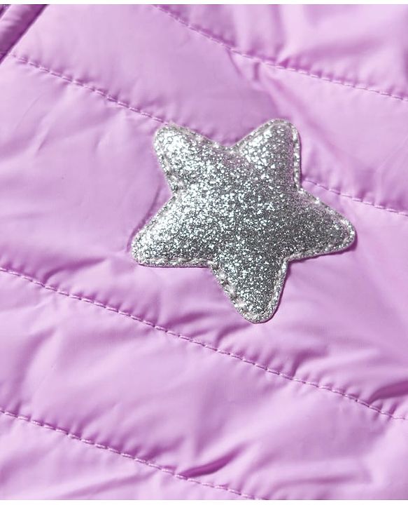 Babyhug Woven Full Sleeves A Line Frilled Hooded Padded Jacket With Star Patch - Purple