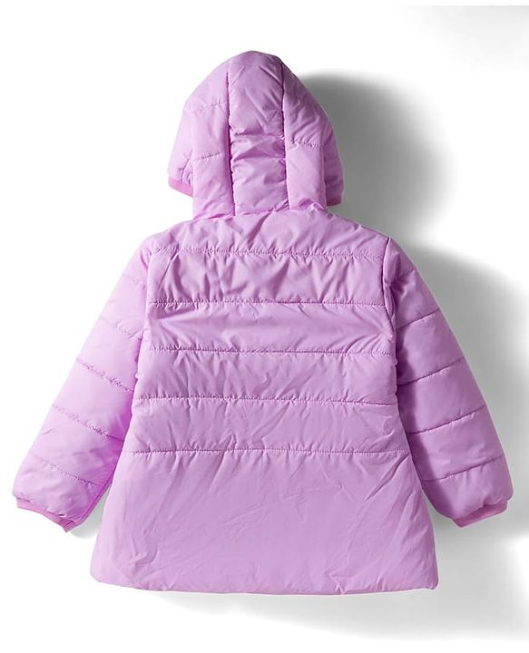 Babyhug Woven Full Sleeves A Line Frilled Hooded Padded Jacket With Star Patch - Purple