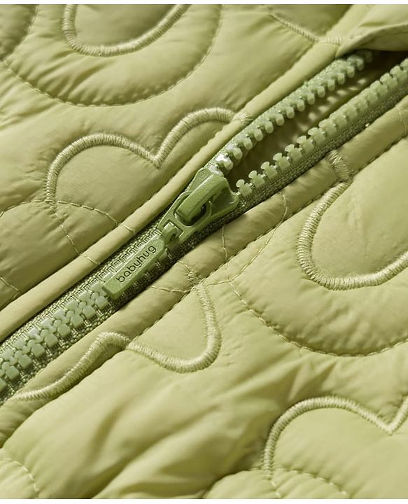 Babyhug Woven Full Sleeves Hooded Quilted Jacket with Bow Applique & Embroidery - Light Green