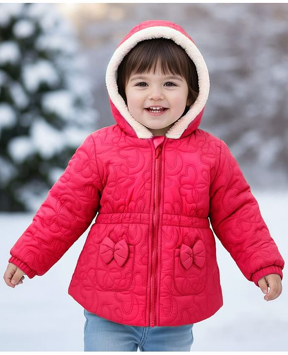 Babyhug Woven Full Sleeves Hooded Quilted Jacket with Bow Applique & Embroidery - Light Green