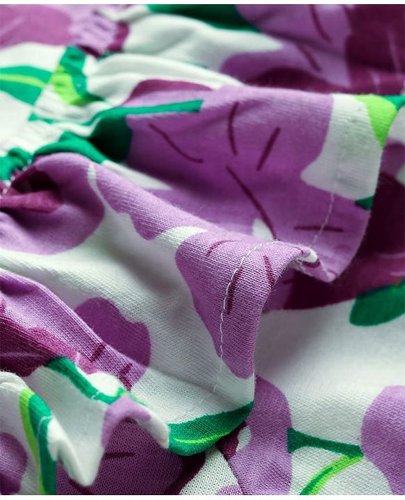 Pine Kids Cotton Knit Full Sleeves Frocks With Frill Detailing & Floral Print - Multicolour