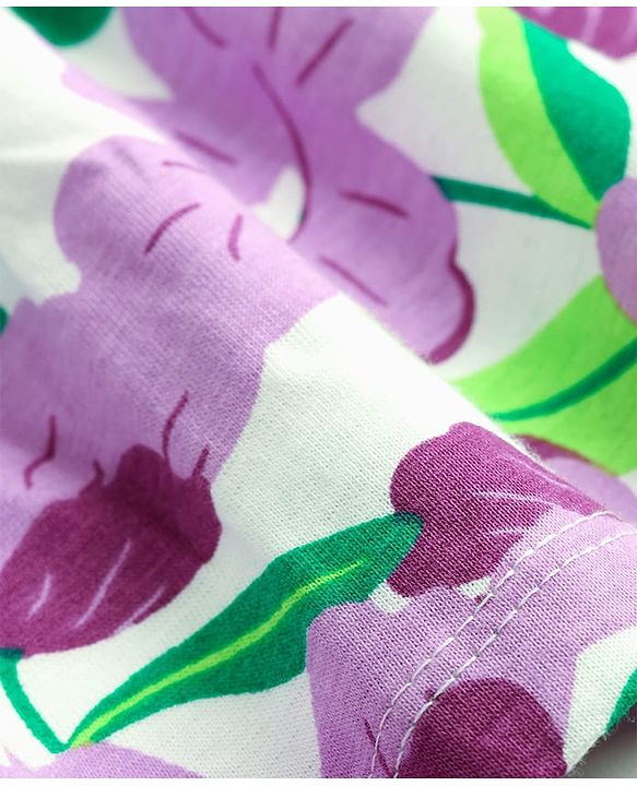 Pine Kids Cotton Knit Full Sleeves Frocks With Frill Detailing & Floral Print - Multicolour
