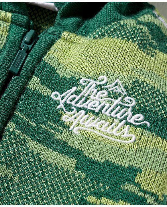 Babyhug Knitted Full Sleeves Hooded Front Open Sweater With Camouflage Design - Green