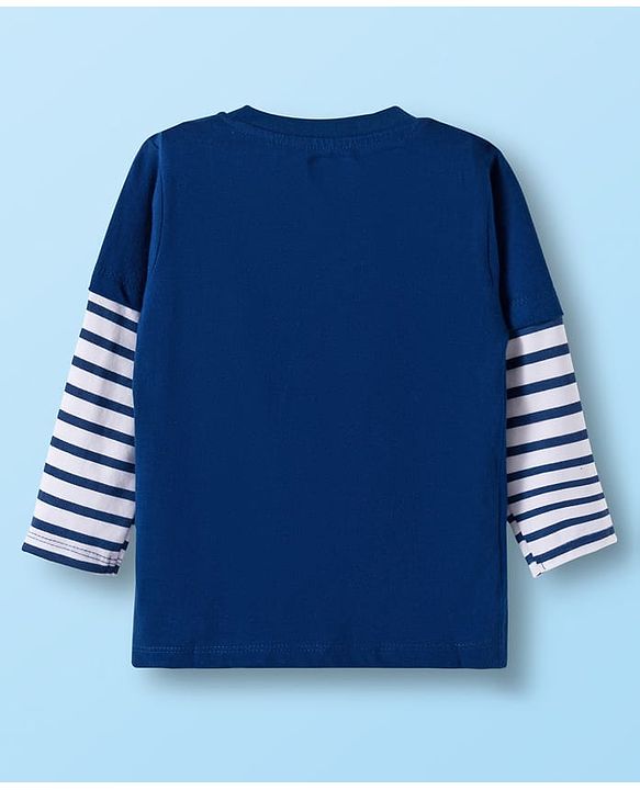 Babyhug 100% Cotton Knit Full Doctor Sleeves T-Shirt with Vehicle Print - Navy Blue