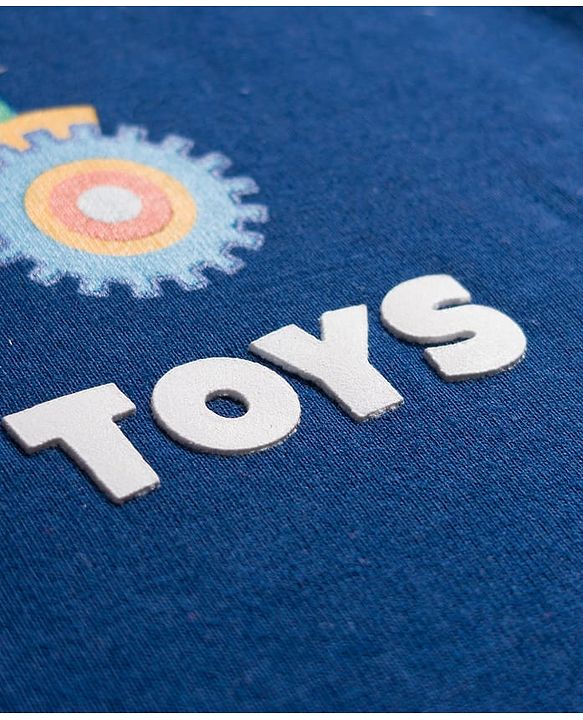 Babyhug 100% Cotton Knit Full Doctor Sleeves T-Shirt with Vehicle Print - Navy Blue