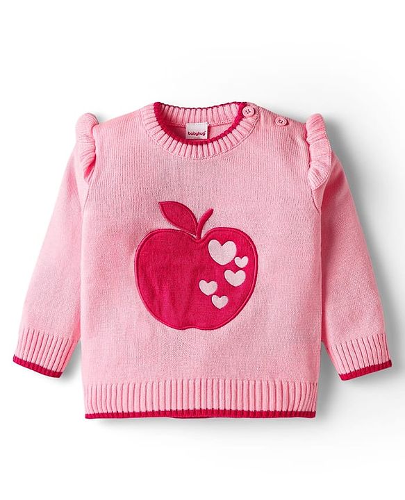 Babyhug Knit Full Sleeves Pullover Sweater Set with Apple Design & Patch Detailing - Pink