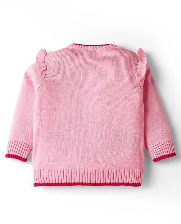 Babyhug Knit Full Sleeves Pullover Sweater Set with Apple Design & Patch Detailing - Pink