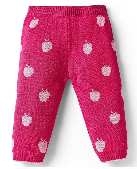 Babyhug Knit Full Sleeves Pullover Sweater Set with Apple Design & Patch Detailing - Pink