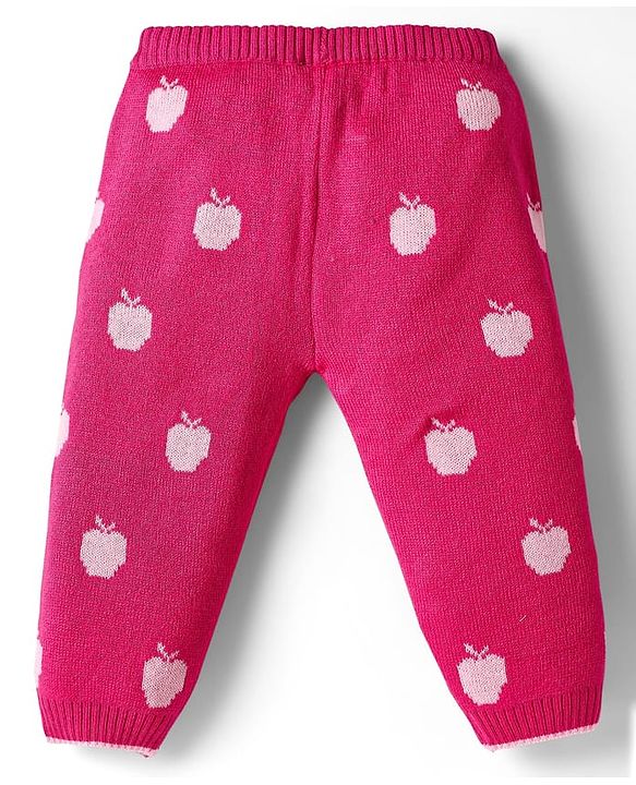 Babyhug Knit Full Sleeves Pullover Sweater Set with Apple Design & Patch Detailing - Pink