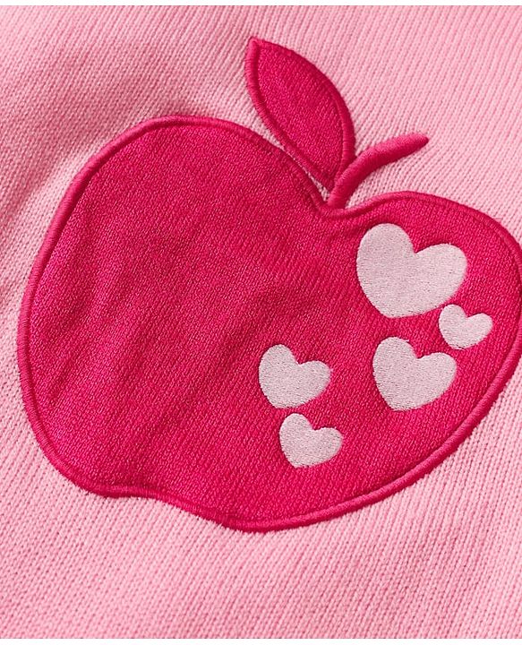 Babyhug Knit Full Sleeves Pullover Sweater Set with Apple Design & Patch Detailing - Pink