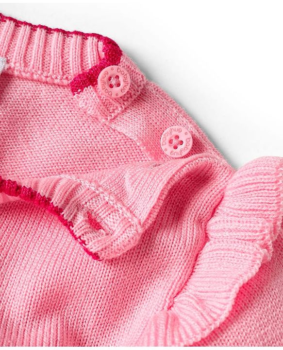 Babyhug Knit Full Sleeves Pullover Sweater Set with Apple Design & Patch Detailing - Pink