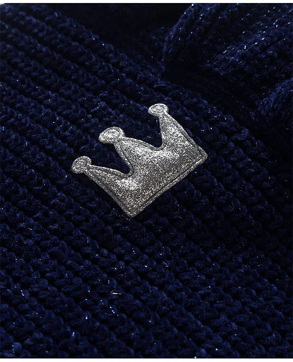 Babyhug Knitted Full Sleeves Pullover Sweater With Crown Embroidery - Navy Blue
