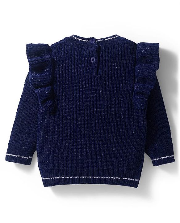 Babyhug Knitted Full Sleeves Pullover Sweater With Crown Embroidery - Navy Blue