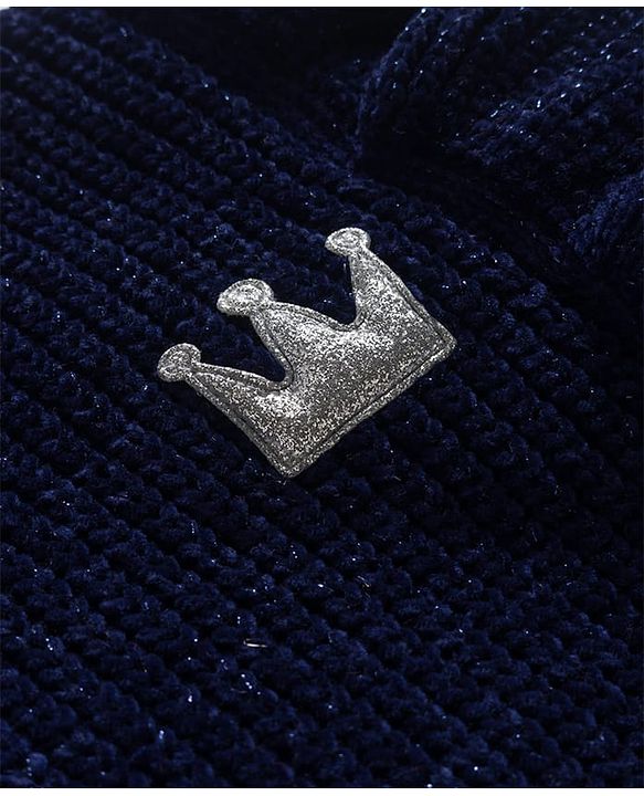 Babyhug Knitted Full Sleeves Pullover Sweater With Crown Embroidery - Navy Blue