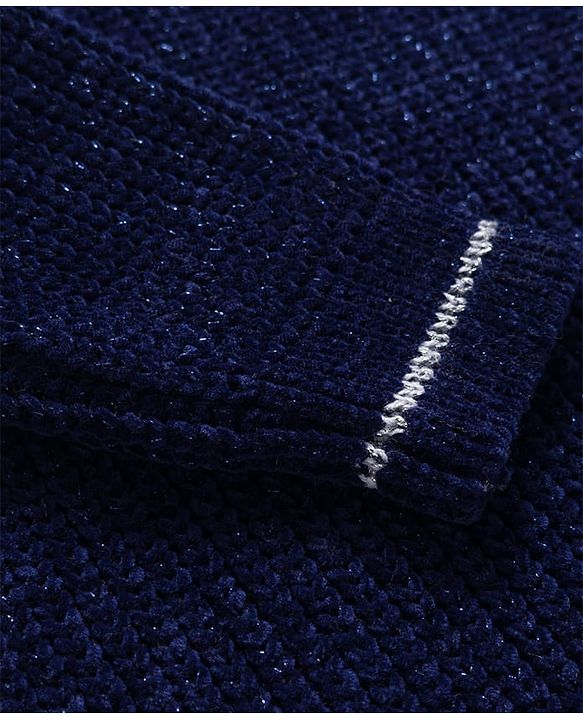 Babyhug Knitted Full Sleeves Pullover Sweater With Crown Embroidery - Navy Blue
