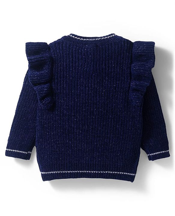 Babyhug Knitted Full Sleeves Pullover Sweater With Crown Embroidery - Navy Blue