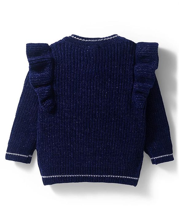 Babyhug Knitted Full Sleeves Pullover Sweater With Crown Embroidery - Navy Blue