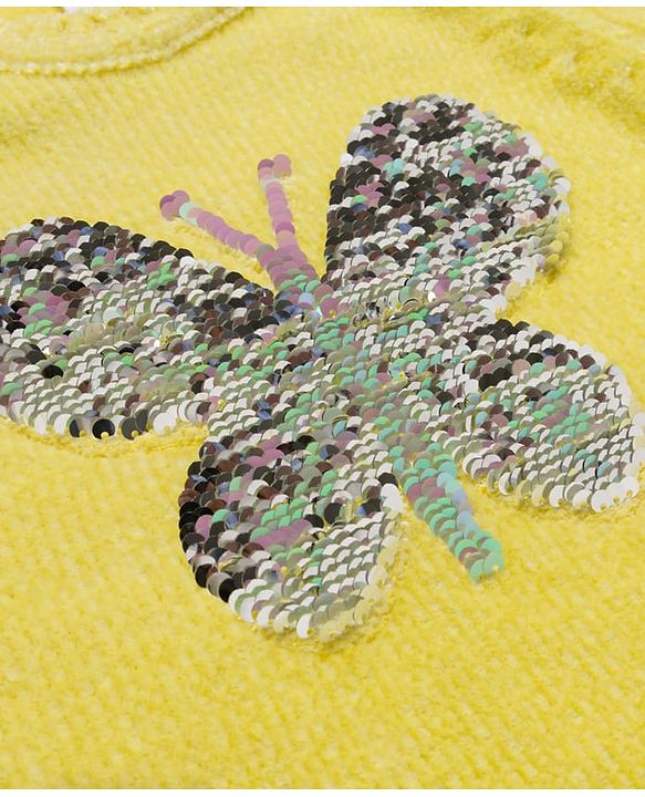 Babyhug Knit Full Sleeves Pullover with Butterfly Sequin Design - Lemon Yellow