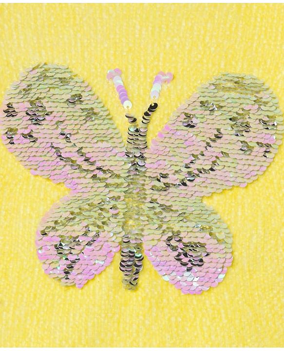 Babyhug Knit Full Sleeves Pullover with Butterfly Sequin Design - Lemon Yellow