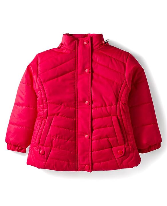 Babyhug Woven Full Sleeves Solid Colour Quilted Winter Jacket With Detachable Hood - Red