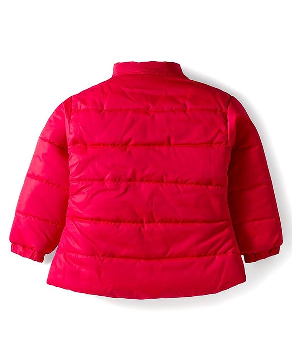 Babyhug Woven Full Sleeves Solid Colour Quilted Winter Jacket With Detachable Hood - Red