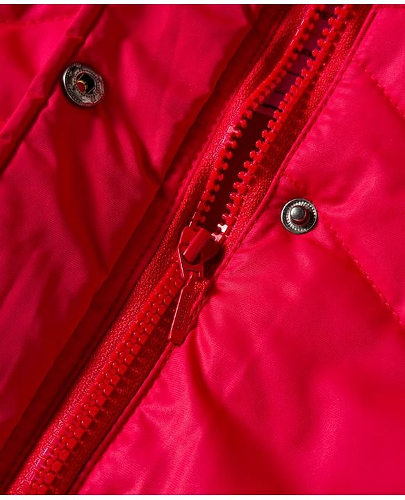 Babyhug Woven Full Sleeves Solid Colour Quilted Winter Jacket With Detachable Hood - Red