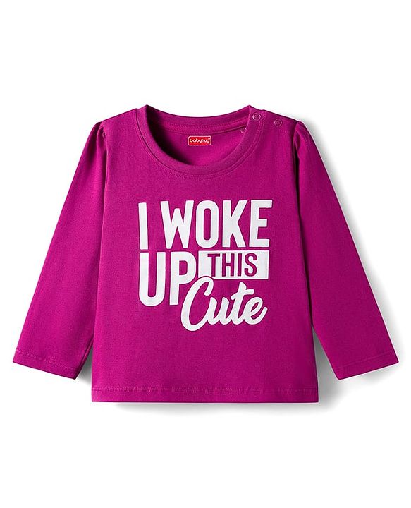 Babyhug Cotton Knit Full Sleeves Night Suit With Text & Heart Print - Purple