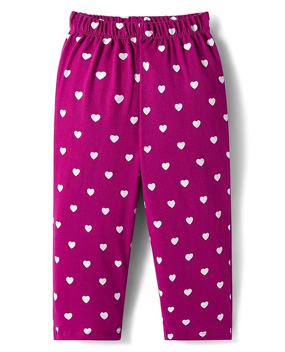 Babyhug Cotton Knit Full Sleeves Night Suit With Text & Heart Print - Purple