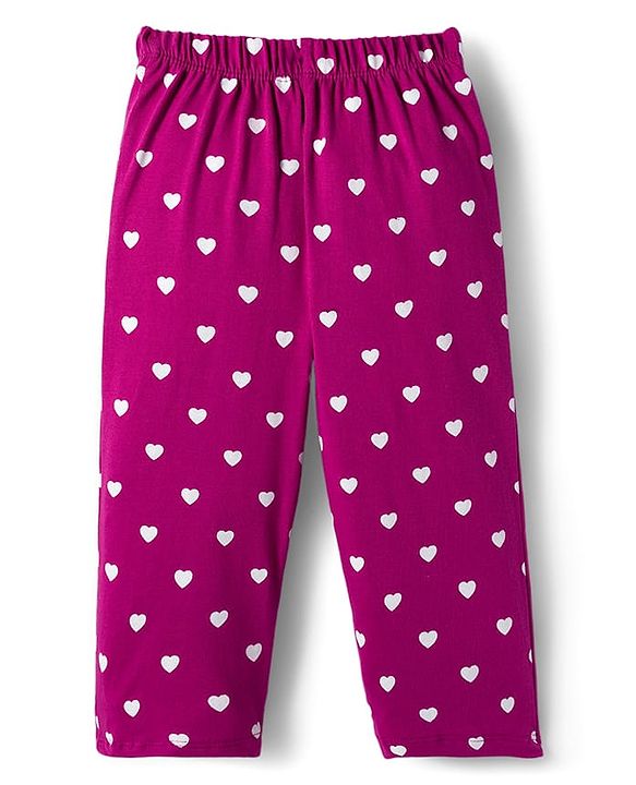 Babyhug Cotton Knit Full Sleeves Night Suit With Text & Heart Print - Purple