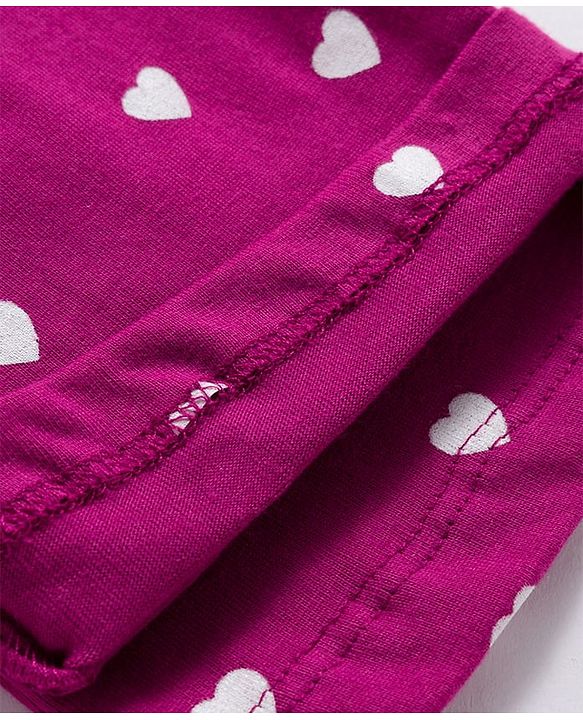 Babyhug Cotton Knit Full Sleeves Night Suit With Text & Heart Print - Purple