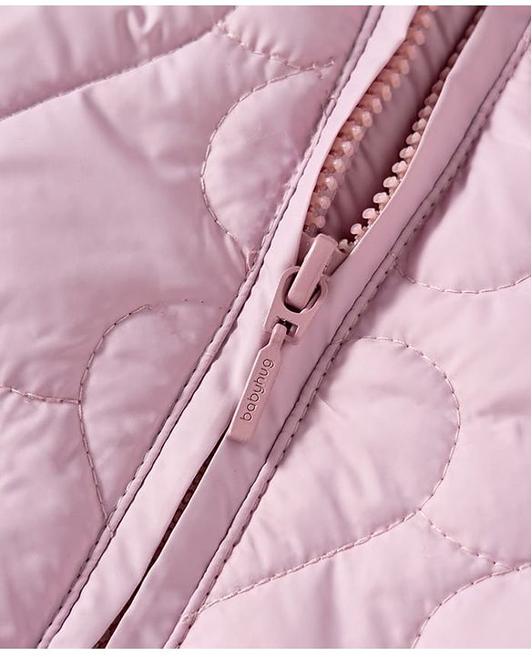 Babyhug Woven Full Sleeves Soft Fur Hooded Heart Quilted Jacket - Pink
