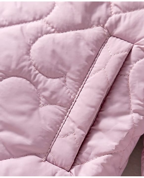Babyhug Woven Full Sleeves Soft Fur Hooded Heart Quilted Jacket - Pink