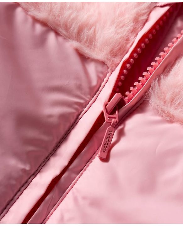 Babyhug Woven Full Sleeves Hooded Padded Jacket With Star Patch & Fur Detailing - Pink