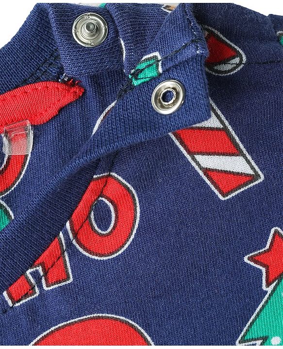 Babyhug Cotton Knit Full Sleeve Co-Ord Night Suit with Christmas Print - Navy Blue