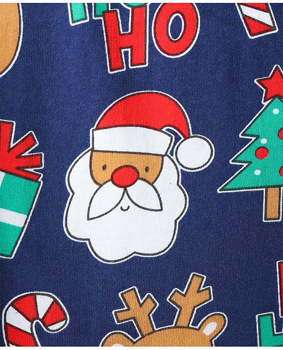 Babyhug Cotton Knit Full Sleeve Co-Ord Night Suit with Christmas Print - Navy Blue